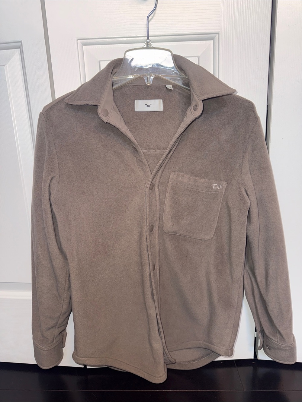 TNA Womens Taupe Zip-Up Fleece Sweater Jacket